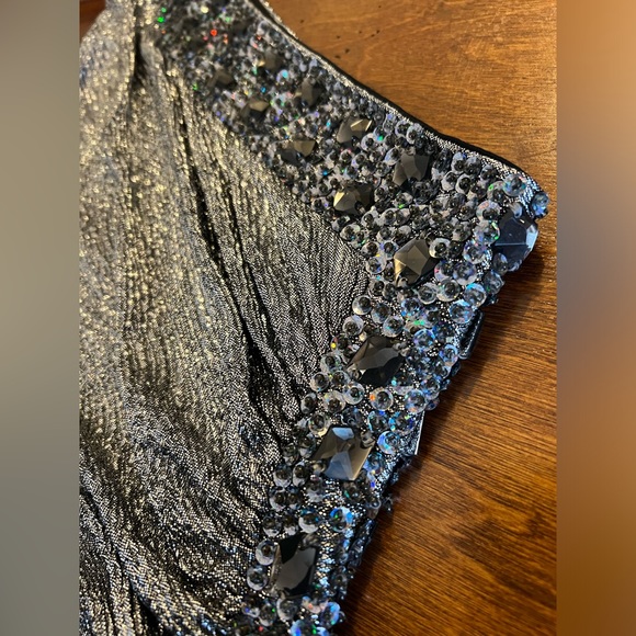 Cache Vintage Y2K One Shoulder Metallic Silver Bodycon Top with Side Zip Size XS - Picture 2 of 6